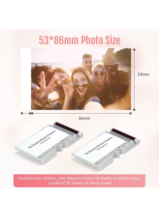 اتش بي ار تي ورق صور، 20 ورقة ورق صور ملونة 2x3 لطابعة CP2100، طقم حبر وورق، ورق طباعة التسامي مقاوم للماء ومضاد للتلطخ، ورق طابعة سريع الجفاف لذكريات العائلة والمشاريع الفنية (أبيض) - Image 2